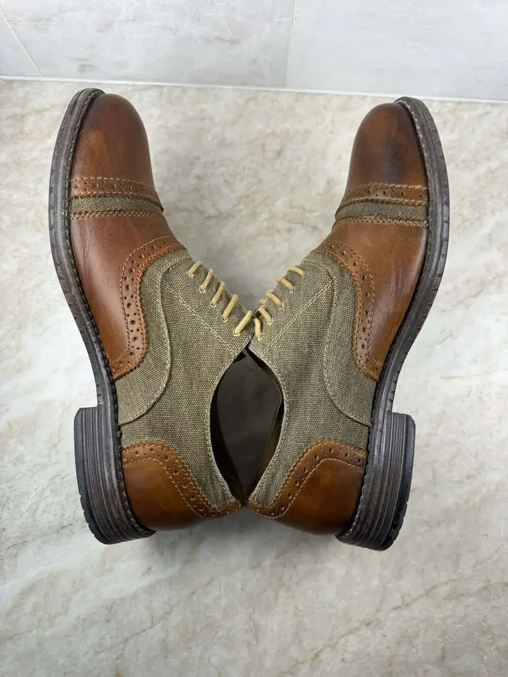 Steve Madden P-Camrin Leather Canvas Oxford Shoes Men’s 8M Brown
